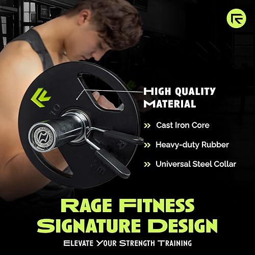 Miniatura 2 de Rage Fitness Cast Iron Weight Plates, Rubber Coated, 2" Steel Insert (5lb, 10lb, 25lb, 45lb - SOLD INDIVIDUALLY), Rubber Weight Plates for Strength