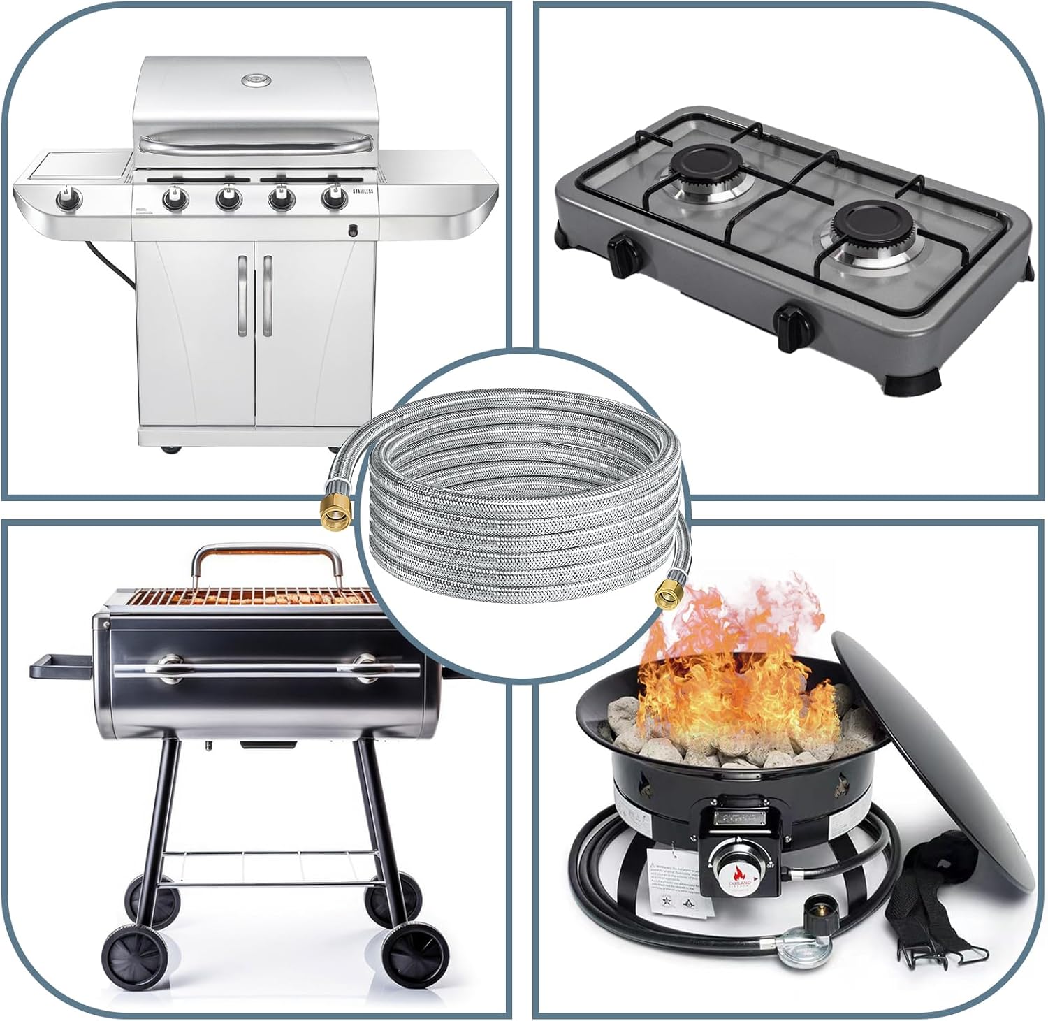 12FT Stainless High Pressure Braided Propane Hose Extension With Conversion Coupling - 3/8" Flare to Male Flare, NPT for Heater, Grill, Fire Pit