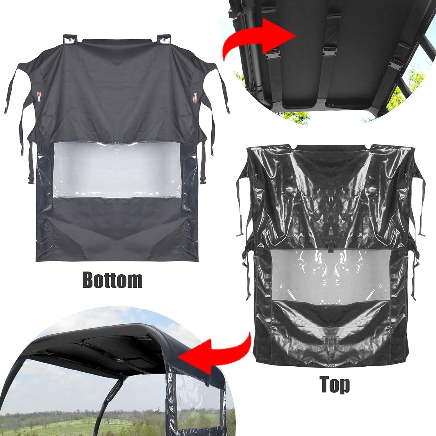 Oxford UTV Soft Top Roof & Rear Dust Panel Compatable with Polaris Ranger 400/500/800, Mid-Size Vehicle (Black)