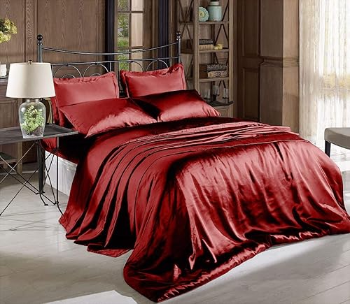 Miniatura 7 de Juego de sábanas o funda de almohada de satén suave y sedoso de color liso con hilos de alta densidad.