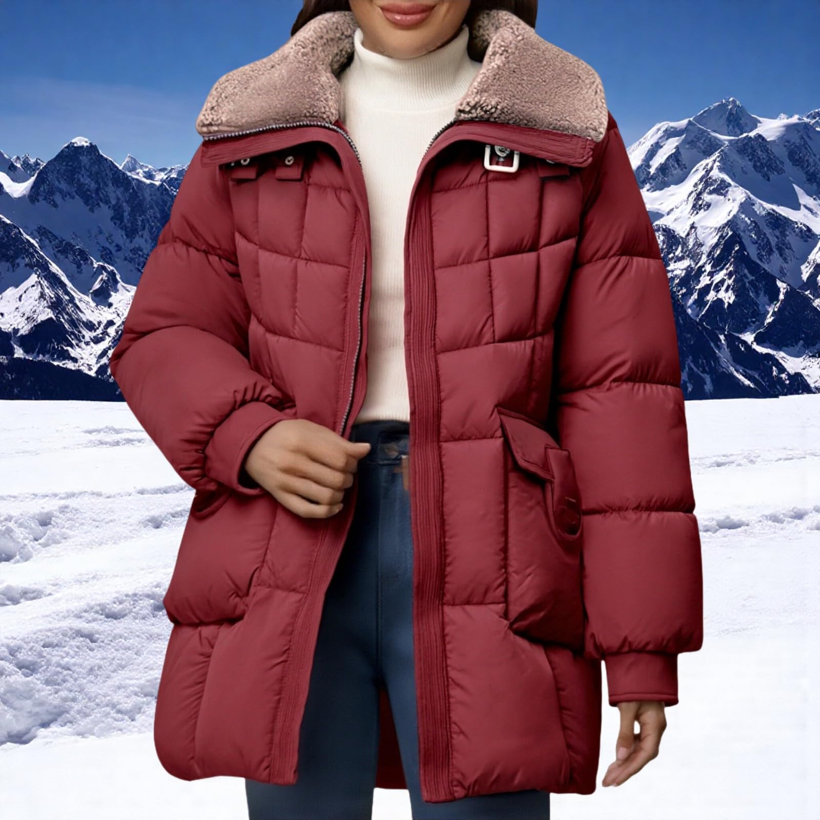 Nidddiv Chaqueta acolchada cálida para mujer, de longitud media, parka de invierno, ligera, acolchada, gruesa, cálida, elegante, abrigo de invierno, con cremallera, chaqueta de invierno para