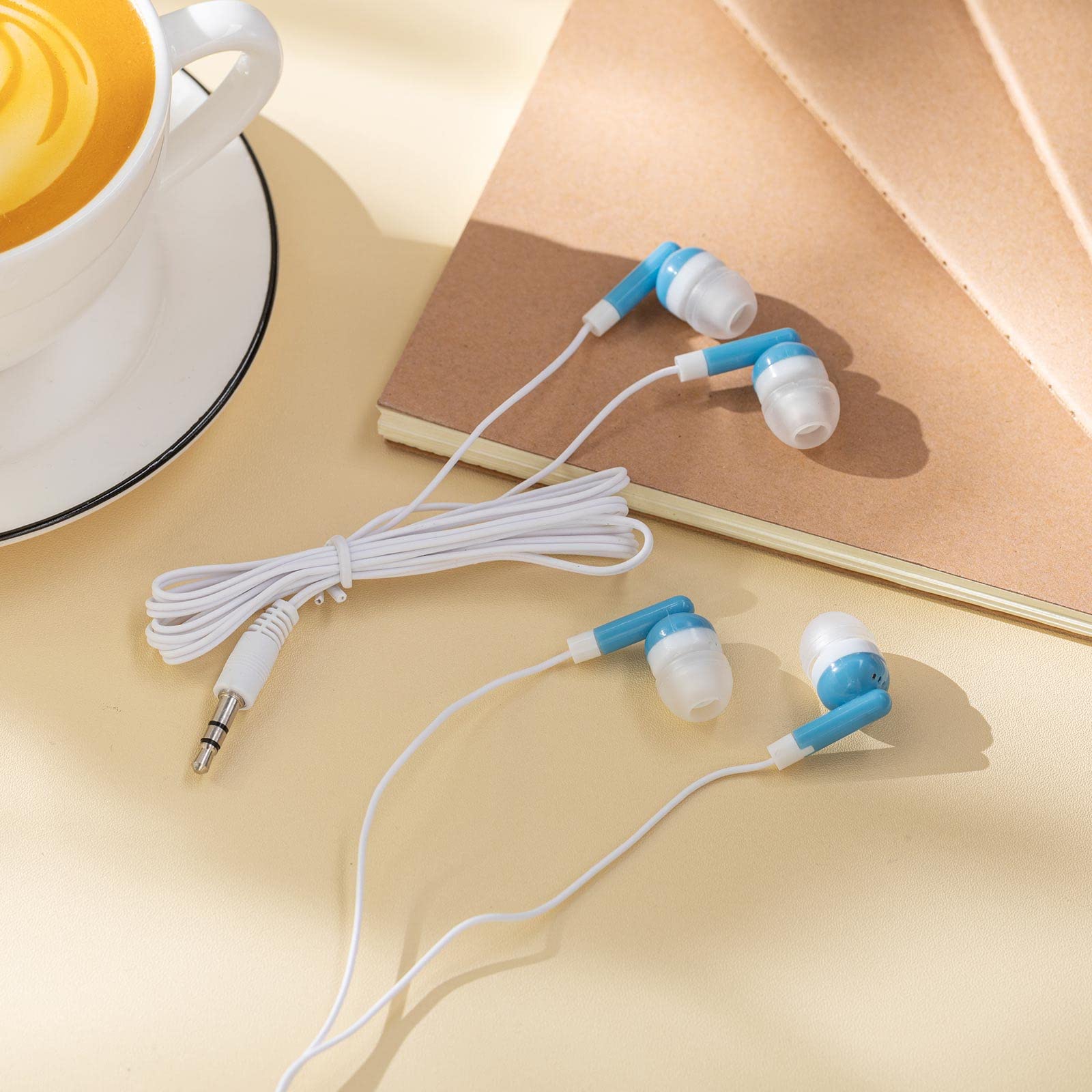 Yunsailing Confezione da 100 auricolari per aula all'ingrosso confezione da 3,5 mm in-ear auricolari con filo per studenti, adulti, scuole, ospedali, hotel, biblioteche, musei, MP3, idea regalo (blu)