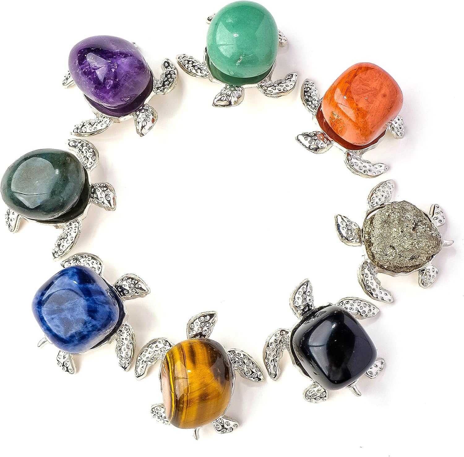 Apengshi 8 PCS for Teens Crystal Figurines Turtle Natural Animal Figurines Sea Animal Jade Gemstone Carving Handmade Tabletop Ornament (8-PCS-Rolling-Turtle)