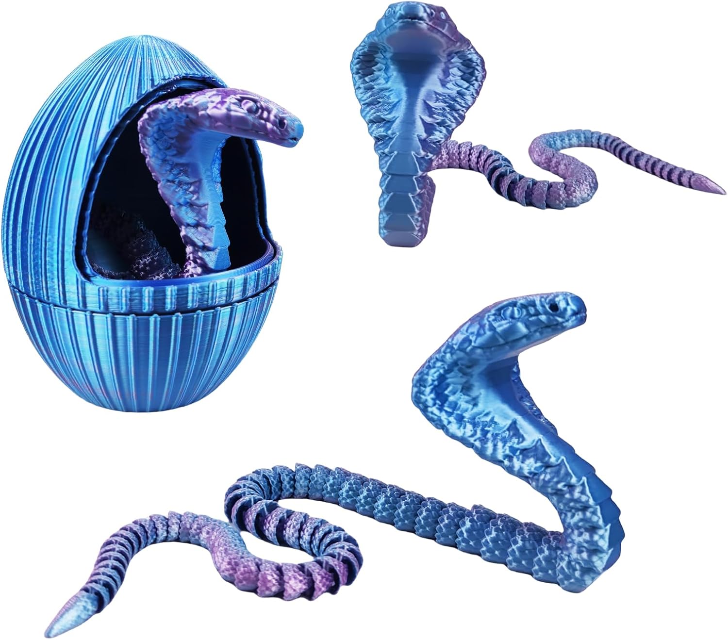 3D Printed Snake Eggs with 3D Printed Snake Inside, Cute Rotary Gear Eggs with 3D Printed Crystal Fidget Snake Animals Inside, Home Office Decor Executive Desk Crystal Cobra Toys（Blue Green