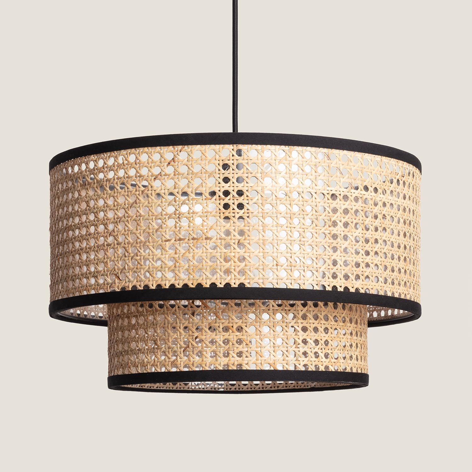 LEDKIA LIGHTING Lámpara Colgante Ratán Huela Doppio | Estilo Boho Natural | Casquillo E27 | No Incluye Bombilla | Uso Interior | Diseño Artesanal y Acogedor | Ideal para Salón; Comedor; Dormitorio