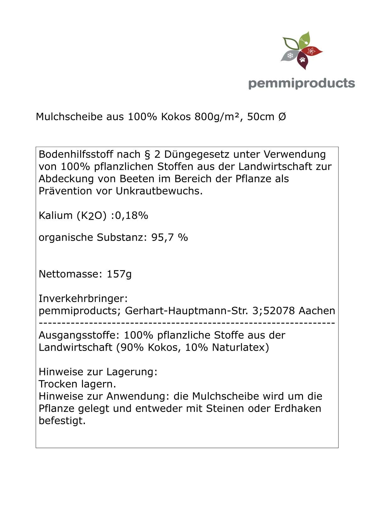 Mulchscheiben aus 100 % Kokos, 10er Pack, Durchmesser: 50 cm, ca. 0,7 cm dick, (EUR 3,95 je Stück), Matte geeignet als Unkrautschutz, Winterschutz, Pflanzenschutz, 100% biologisch abbaubar, nachhaltig