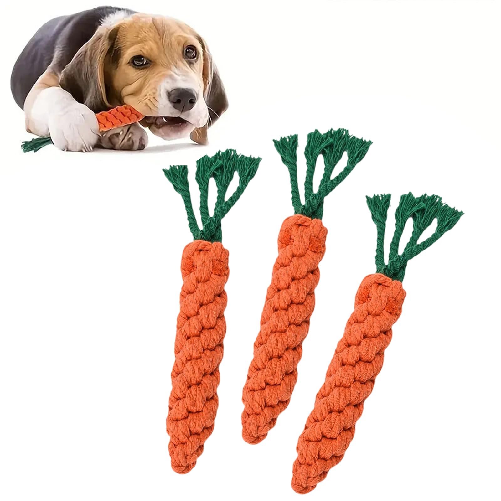 Carrot Dog Toys Puppy Teething Toys Dog Rope Toys Teething Toys for Puppies Cat Chew Toys Safe Braided Rabbit Toys Healthy Gift 3 PCS,Carrot Toy - Image 3