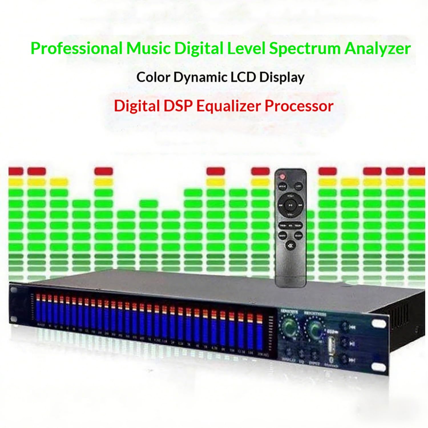 Ecualizador digital profesional DSP estéreo con pantalla LED dinámica, 21 efectos preestablecidos, reducción automática de ruido, montaje en rack de 1U para aplicaciones de estudio y KTV