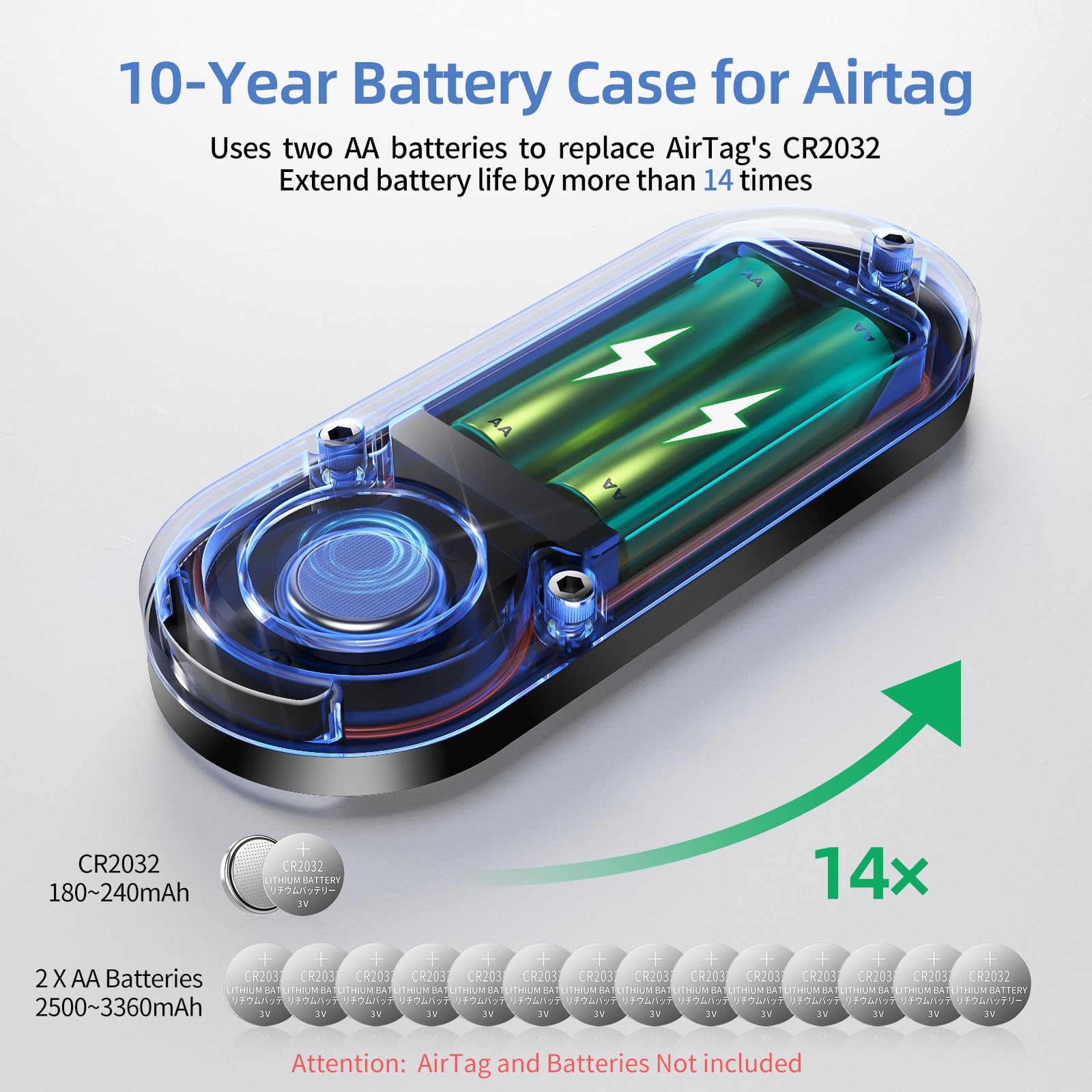Boîtier étanche à batterie prolongée pour AirTag, durée de vie de 10