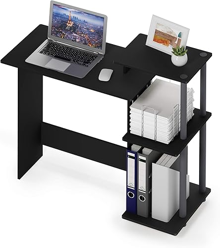 Miniatura 6 de Furinno Efficient Home - Escritorio para computadora portátillaptop con estantes cuadrados color negrogris