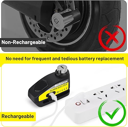 Miniatura 3 de Cerradura de motocicleta recargable, 120 dB, bloqueo de disco de alarma antirrobo, bloqueo de disco de seguridad, impermeable, con cable de