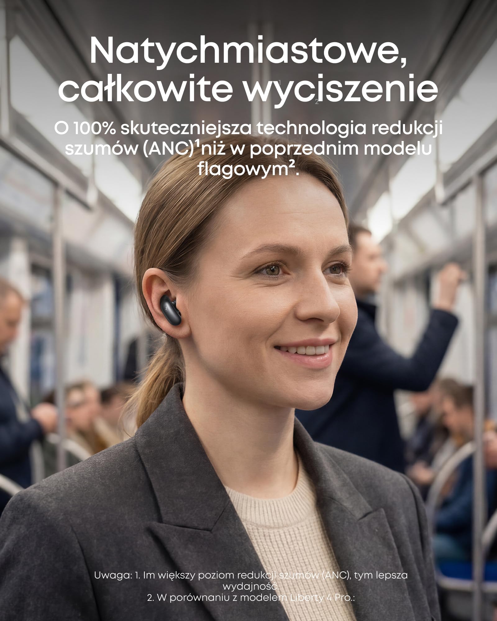 Słuchawki soundcore Liberty 5 Pro Anker, chip Anker Thus™ AI, wyraźne rozmowy nawet szeptem, redukcja szumów, czas odtwarzania 6,5 godz./28 godz., 5 min. = 4 odtwarzania, ładowanie bezprzewodowe