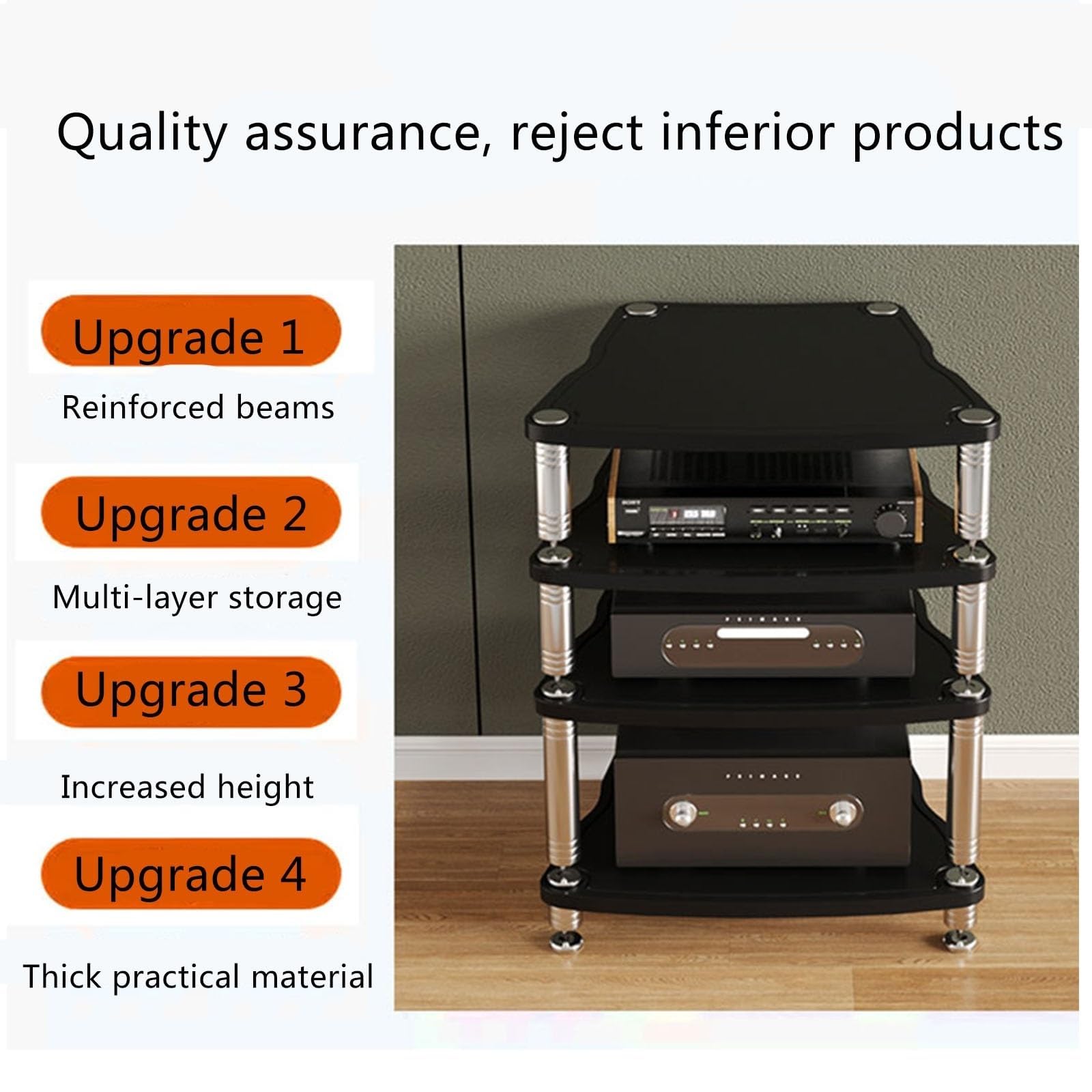 Soporte multimedia AV, estante audiovisual, armario estéreo, torre de rack de audio, armario de consola giratoria, estante de juegos, armario de consola multimedia (madera, 3 niveles)
