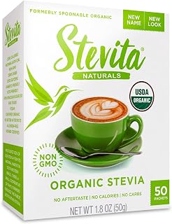 Stevita Organic Stevia - 50 Packets - Stevia & Erythritol All-Natural Sweetener, No Calories - USDA Organic, Non-GMO, Vegan, Keto, Paleo, Gluten Free - 50 Servings