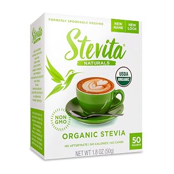Stevita Organic Stevia - 50 Packets - Stevia & Erythritol All-Natural Sweetener, No Calories - USDA Organic, Non-GMO, Vegan, Keto, Paleo, Gluten Free - 50 Servings