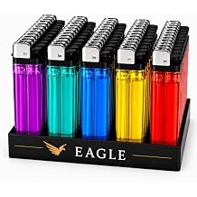 Eagle 50 Count Disposable Lighters, Assorted Color Utility Pack with Display Tray, Transparent Body for Home, BBQ, Camping, Candles & Emergency Kit