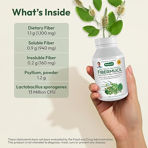 Miniatura 3 de ANDREW LESSMAN Fibermucil 180 cápsulas - Polvo de cáscara de psyllium. Promueve suavemente la regularidad y la salud digestiva. Rico en fibra.