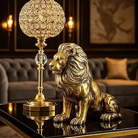 Escultura Decorativa Leão em Dourado, 26 cm, Estilo Luxuoso Enfeites Casa Decoração Home Sala