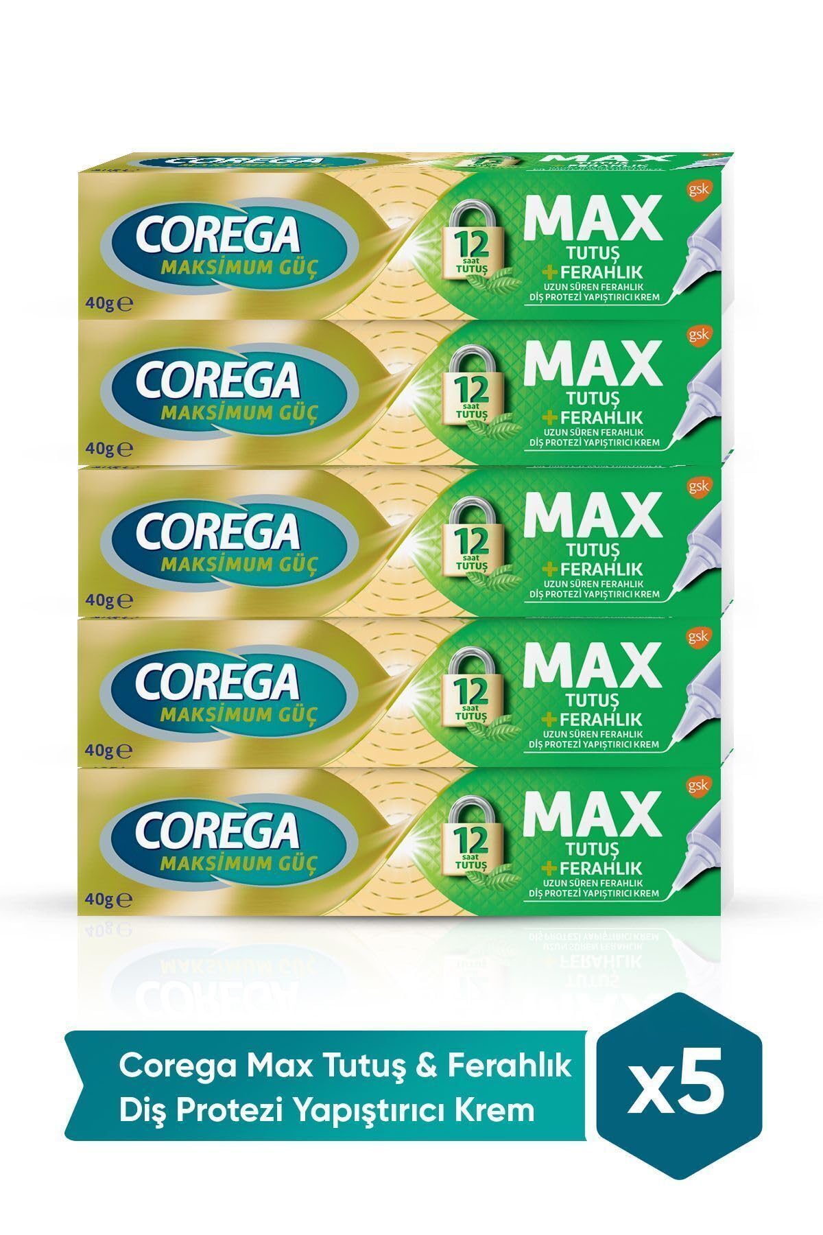 Corega Max Tutuş & Ferahlık Diş Protezi Yapıştırıcı Krem 40g X 5 Adet 109496-5-1