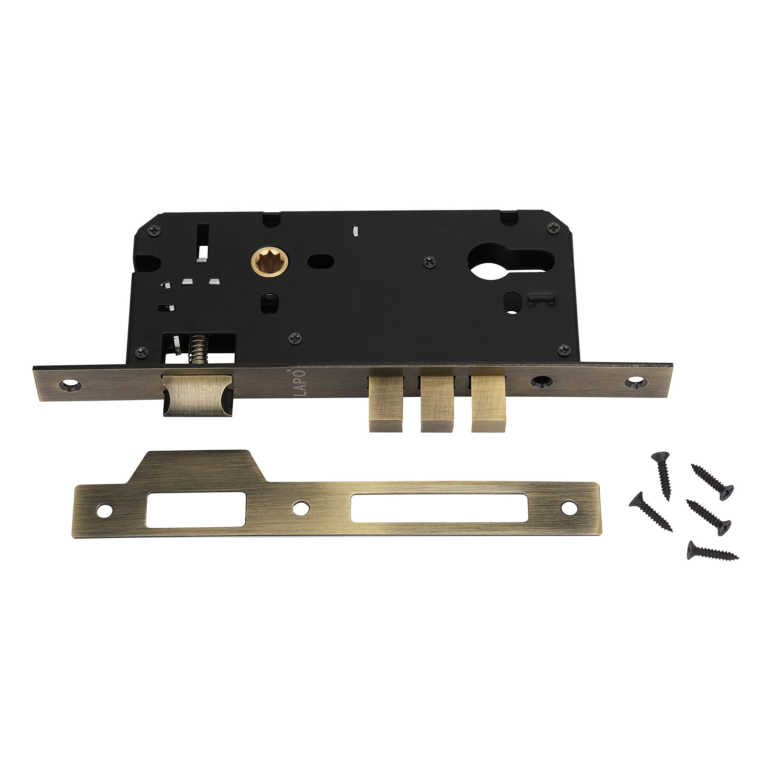 LAPO Heavy Duty Brass Lock Body Set for Wooden Door, Mortise Lock Body, Lock Body 50 mm x 85 mm Three Bullet (Antique Finish)-Pack of 1 pcs — Amazon image 3
