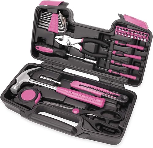 Miniatura 1 de Kit de herramientas rosadas multiusos de 40 piezas para niñas, mujeres y mujeres, incluye todas las herramientas esenciales para el hogar, garaje,