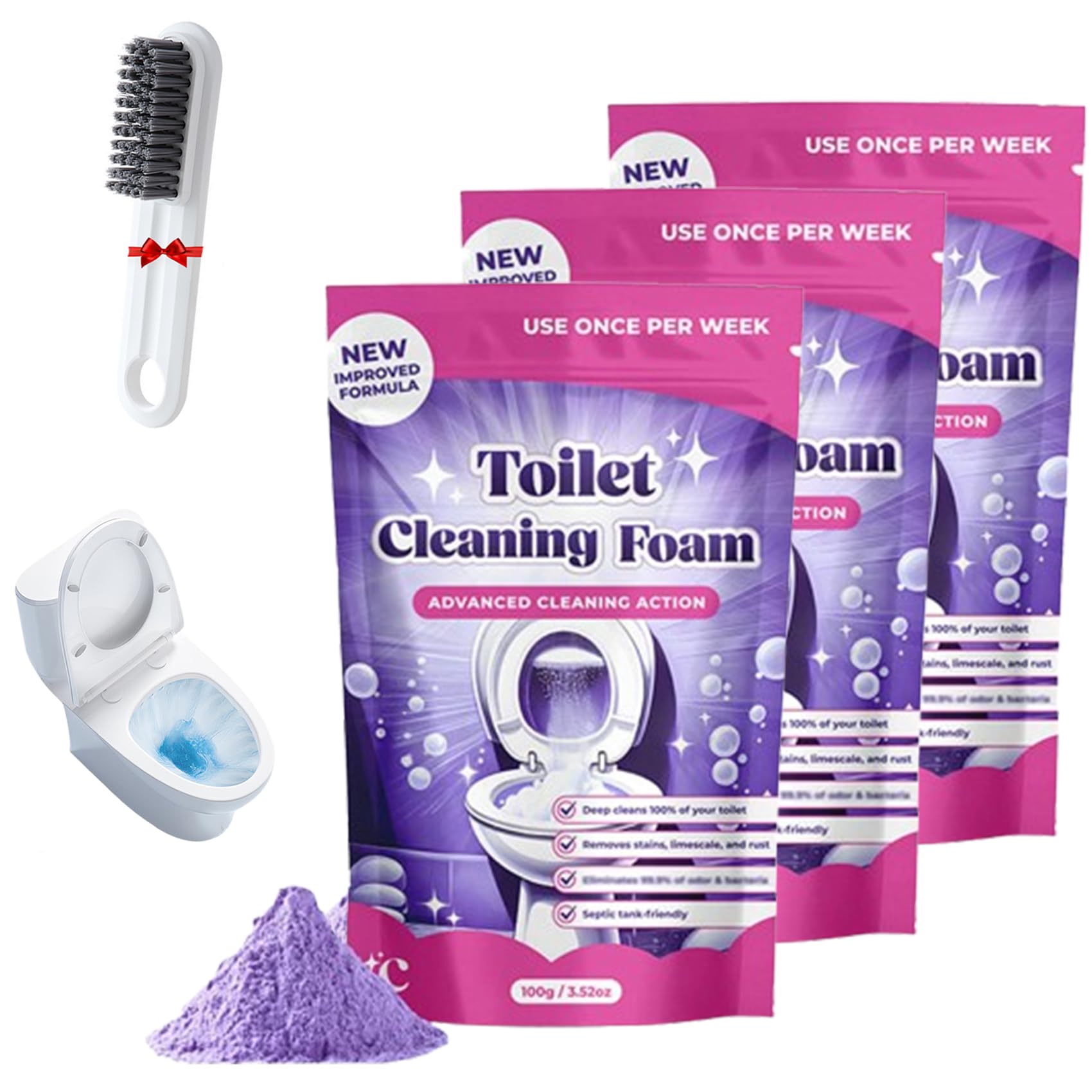 Fizzclean Wc-Reiniger, Fizz Clean Toilettenschaum, Berührungslose Toilettenreinigung, Wirkung für strahlend saubere Toiletten, Sorgt dafür, dass Ihre Toilette länger sauber bleibt (3 pieces)