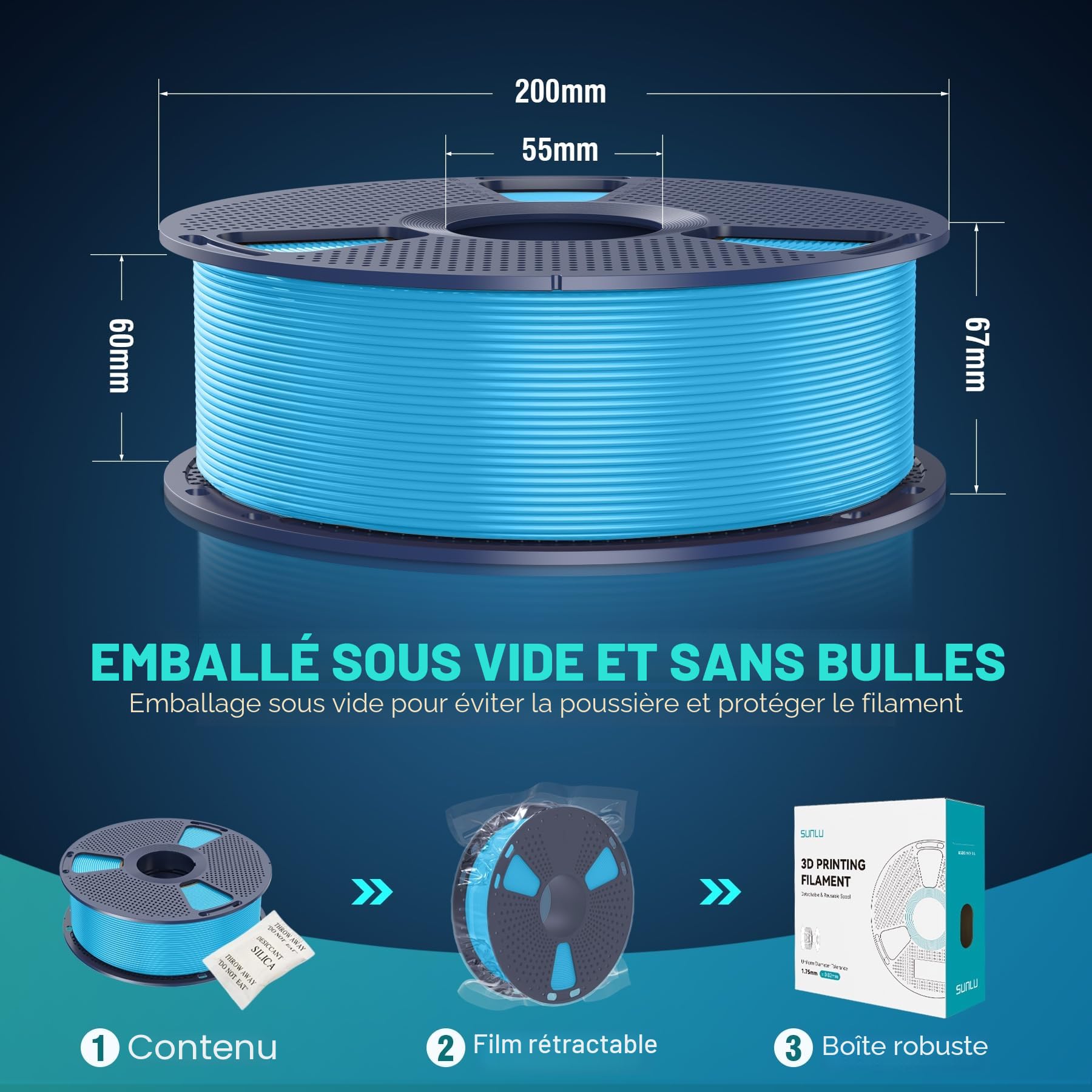 SUNLU PLA+ Silk Filament, Brillante Filament 3D en soie Métallique, Filament d'imprimante 3D PLA PLUS haute résistance, Bobine de 1KG, Or clair