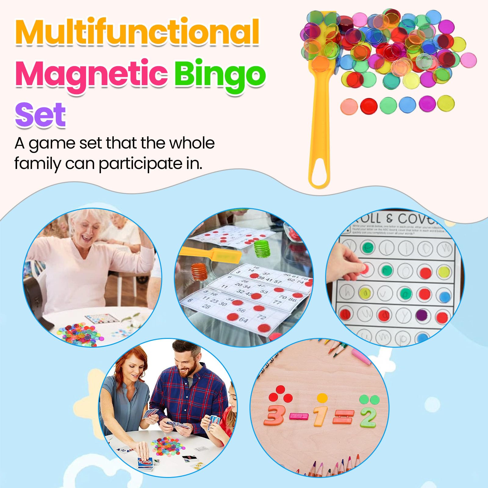 Magnetische Stäbe mit 100 Bingo Chips Magnetstab mit Chips Magnetstab Bingo Spiel Magnetisch Magnetstäbe mit Kunststoffbox für Gaming Freizeit Lernen Schule Zuhause