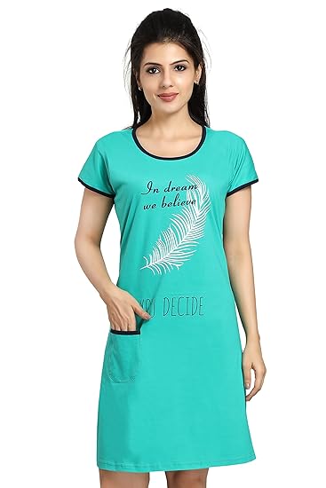 ATTEMPT Women's Cotton Nighty/Nightgown/Sleepwear/Short Sleeve Nighties/Nightdress/Female Nightshirt