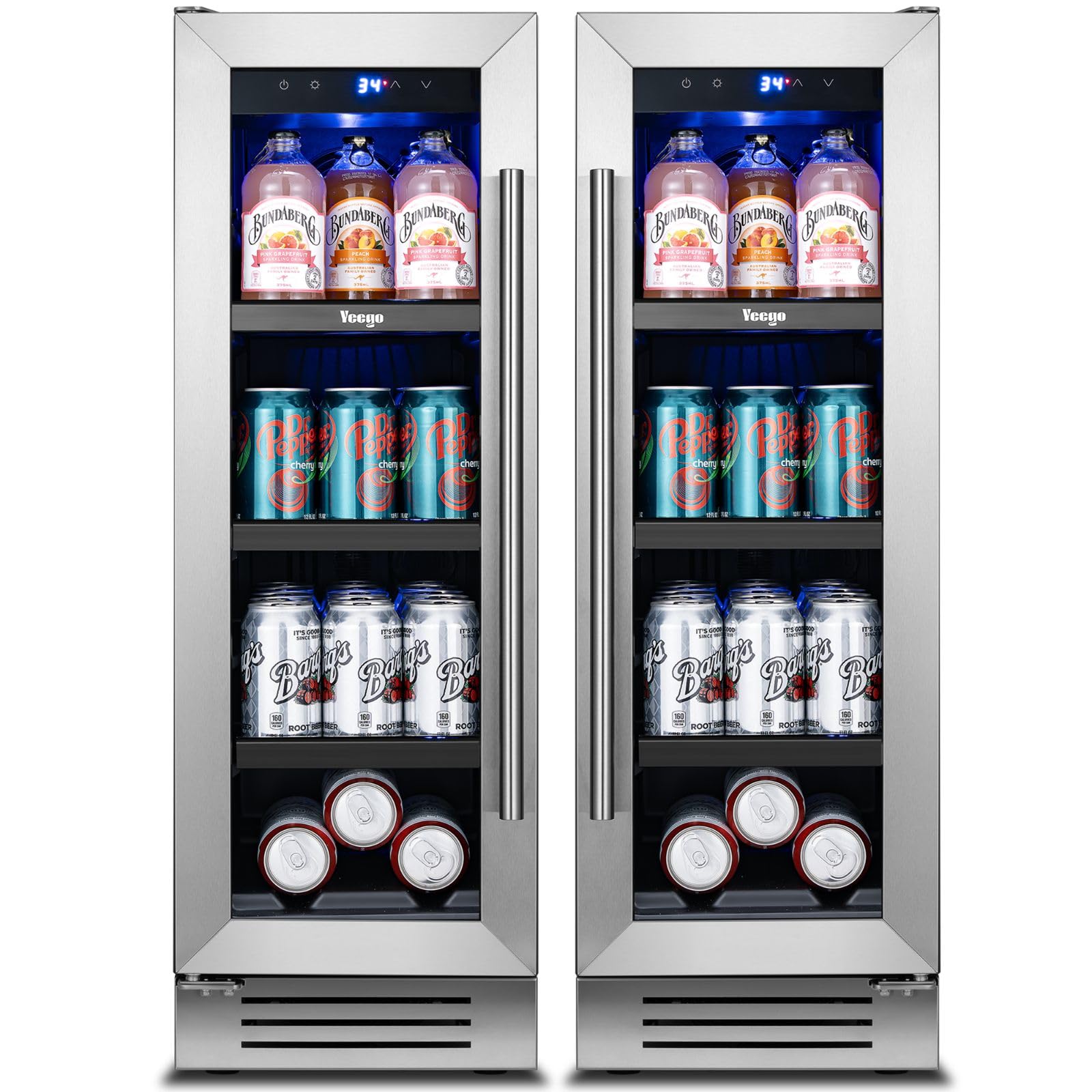 Yeego Beverage-Refrigerator,12 Inch Beverage Cooler 2PCS Small Wine Fridge Built-in or Freestanding with Auto Defrost, Mini Fridge with Glass Door for Bottles and Cans Beer/Soda/Water/Wine | Fridge.com