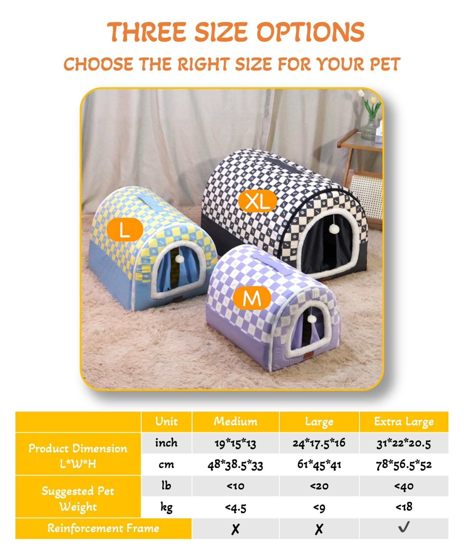 Cuccia multiuso 2 in 1, morbida cuccia per cani e gatti, trasformabile in letto con cuscino caldo e tenda, fodera portatile rimovibile e lavabile (Deluxe, grigio a quadri, grande)