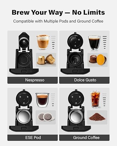 Miniatura 2 de Máquina de café expreso de 20 bares, compatible con cápsulas Nespresso Original y Dolce Gusto, café molido y cápsulas ESE, tanque de 47.3 onzas,