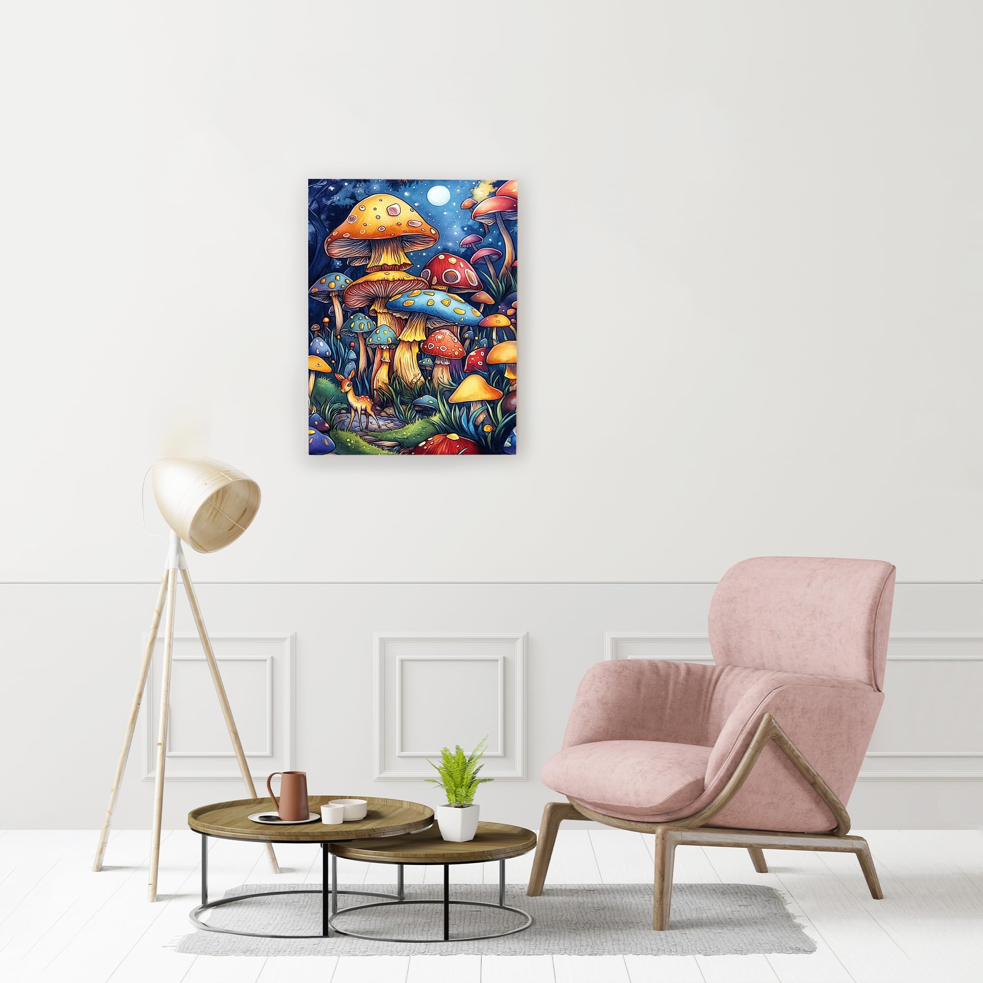 Stampa artistica da parete su tela con funghi fantasia, stampe colorate, decorazione per la casa per soggiorno, camera da letto, asilo nido, senza cornice, 20,3 x 30,5 cm