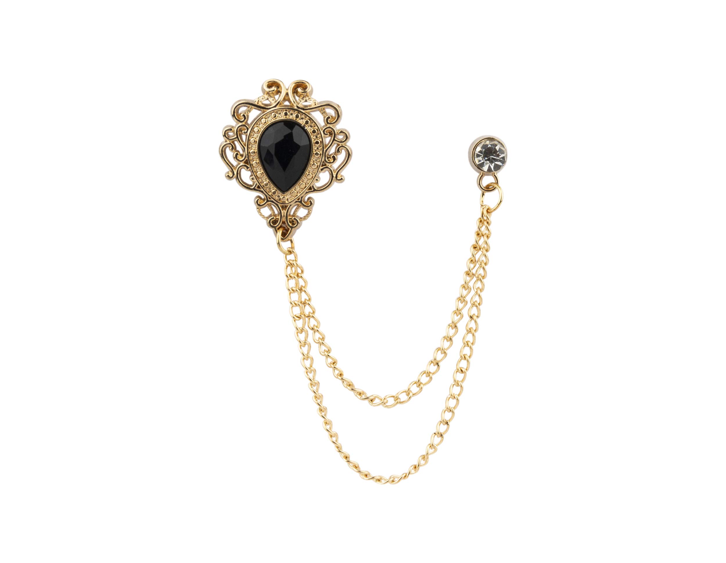 Knighthood Black Stone Gold Engraving Stone Chain Brooch for Men (B07GB37YJK) Amazon Price History, Amazon Price Tracker