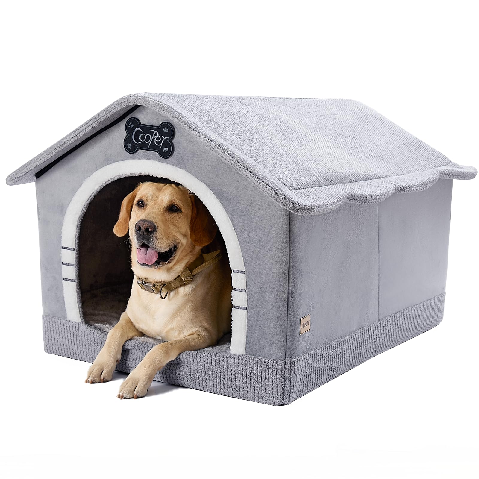 Jiupety Indoor Dog House with Frame, Large Dog Cave Bed, Insulated Cozy, Suitable for 60-100 lb, Jumbo (38"×30"×28"), Gray