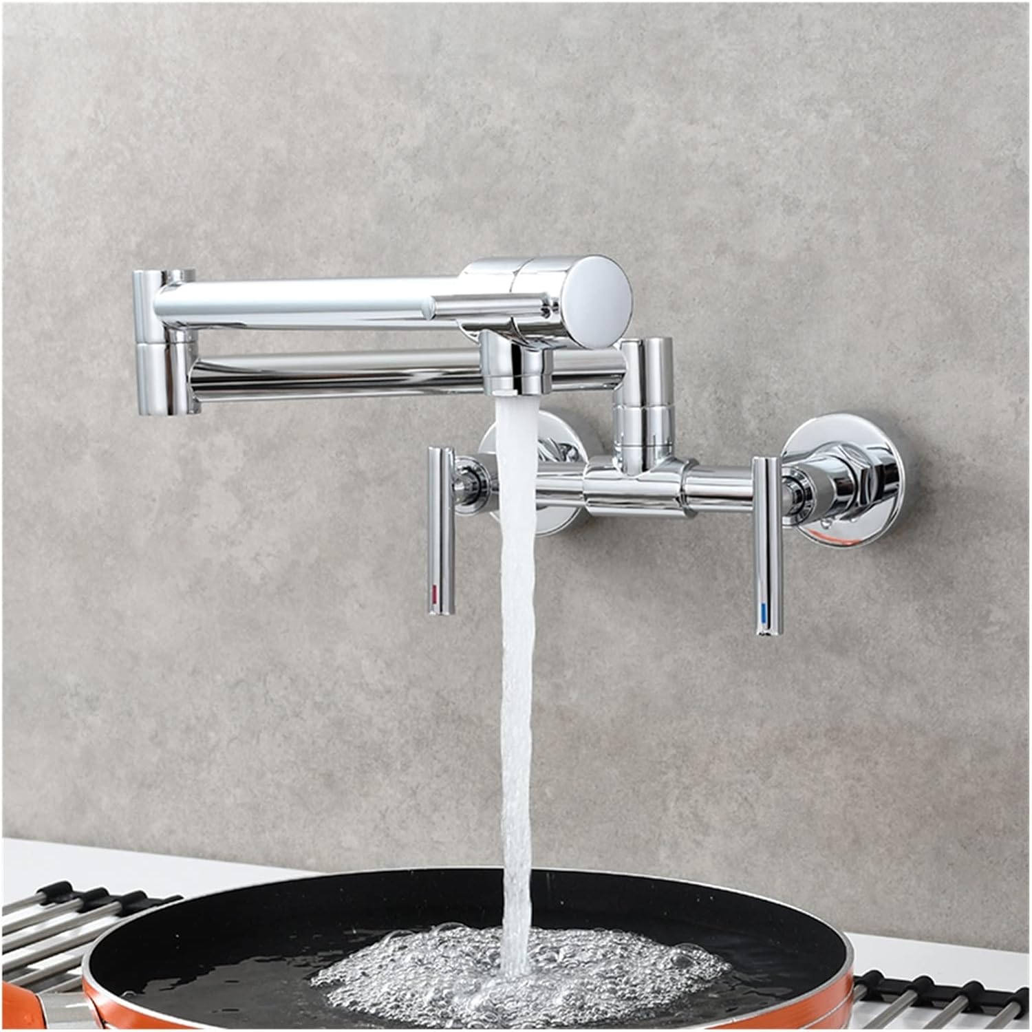 Amazon ポットフィラー蛇口 真鍮ポットフィラー蛇口 2 穴ウォールマウント折りたたみキッチン蛇口ホットとコールドミキサーの蛇口 3