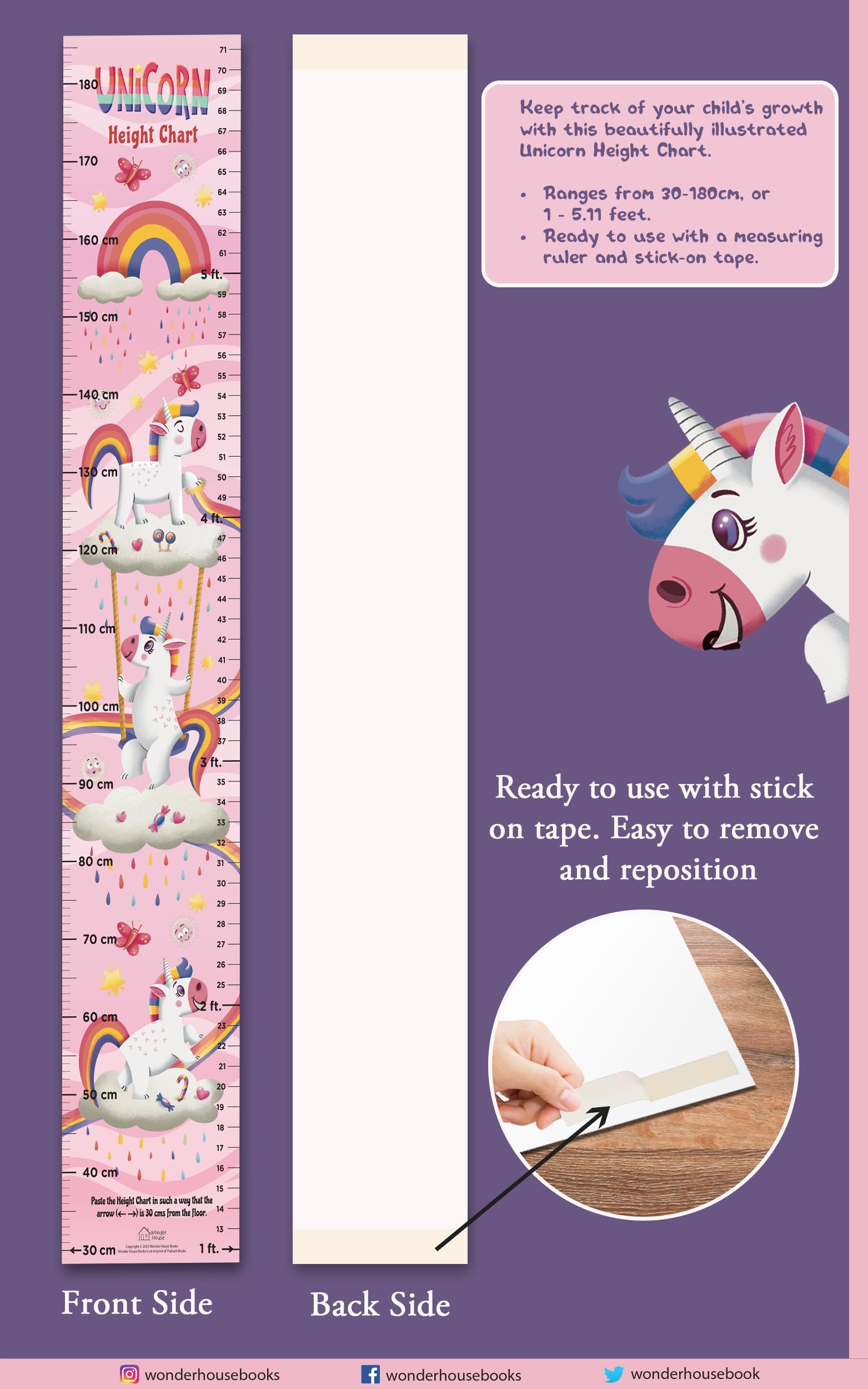 Unicorn Height Chart (Height Chart For Kids | Height Measuring Scale Sticker | Height Chart Wall Sticker For Children | Nursery Decoration) 2