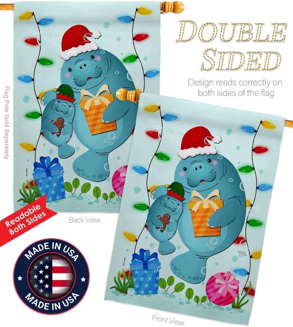 Breeze Decor Manattes Christmas House Flag Coastal Sea Creatures Nautical Ocean Fish Outdoor Summer Marine Decoration Banner Small Garden Yard Gift Double-Sided, Made in USA