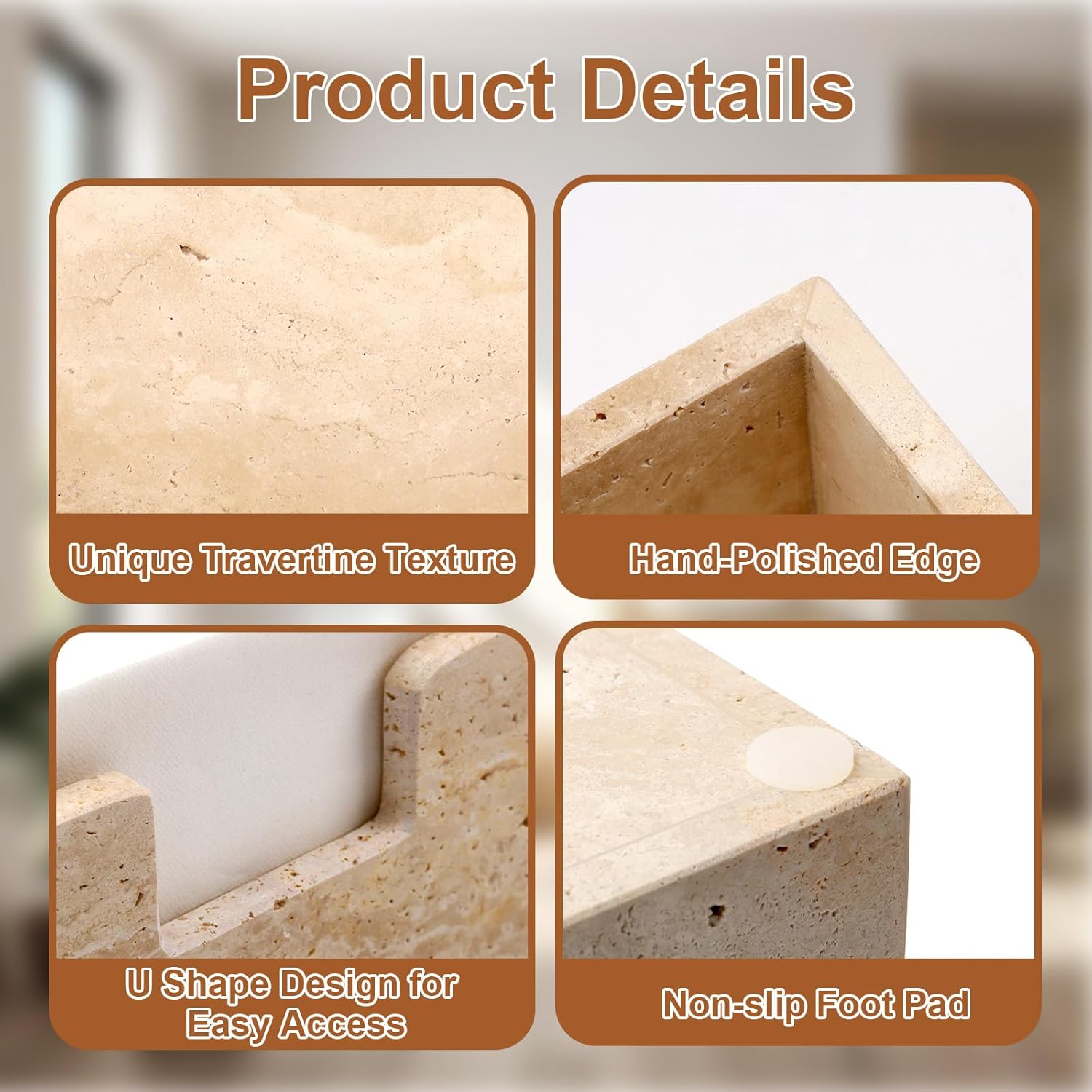 Bathroom Napkin Holder,Natural Travertine Guest Towel Holder,Stone Napkin Holder for Bathroom,Standing Guest Towel Holder Tray for Bathroom Vanity Toilet Kitchen Dining Table, Beige