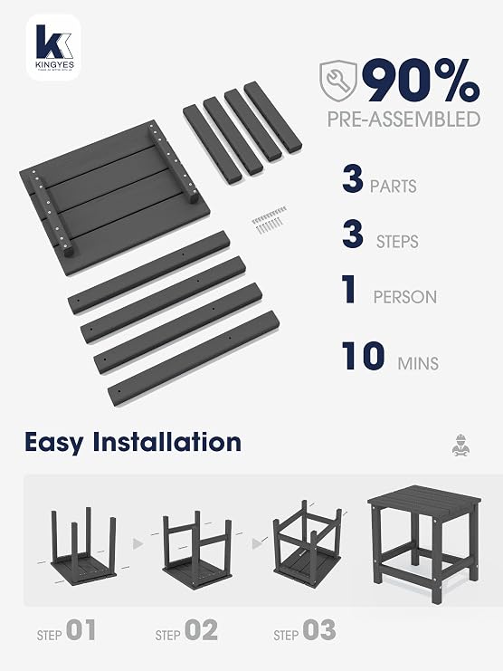KINGYES Adirondack Outdoor Side Table, Gray