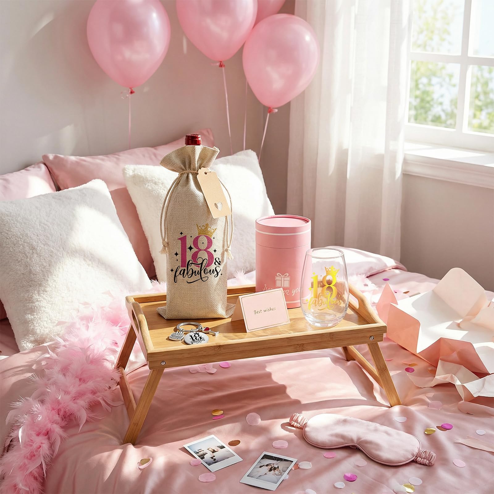 Geschenke zum 18. Geburtstag für Mädchen und sie, personalisiertes Weinglas mit Flaschentasche, Schlüsselanhänger und Karte, Weingläser-Set zum 18. Geburtstag, für Jahrestag, beste Freundin