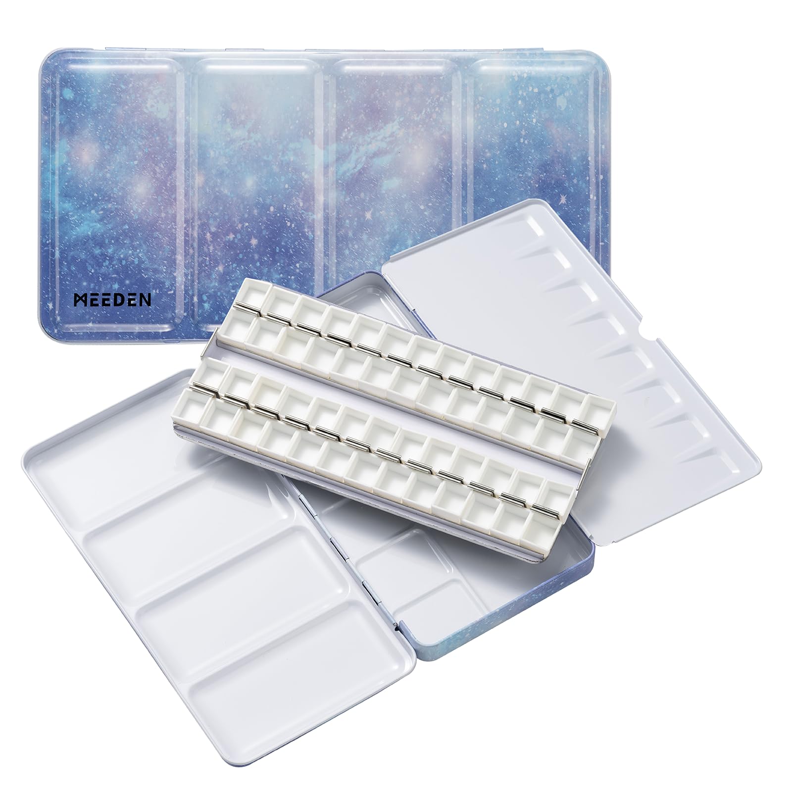 Meeden Galaxy Empty Watercolor Tin Palette Paint Case, Large Purple Metal Box With 52 Pcs Half Pans