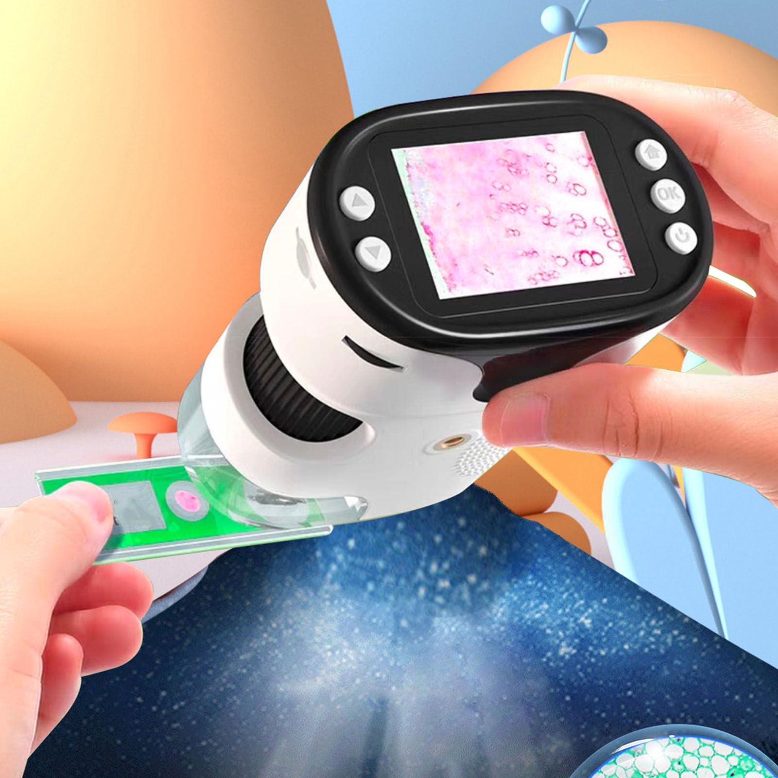 Digital Camera Microscope Binocular, with Complementary Light System, 8X Optical Zoom, 100x-1000x Digital Magnification, 2.0 inch Display, Photos and Videos, Educational Toy