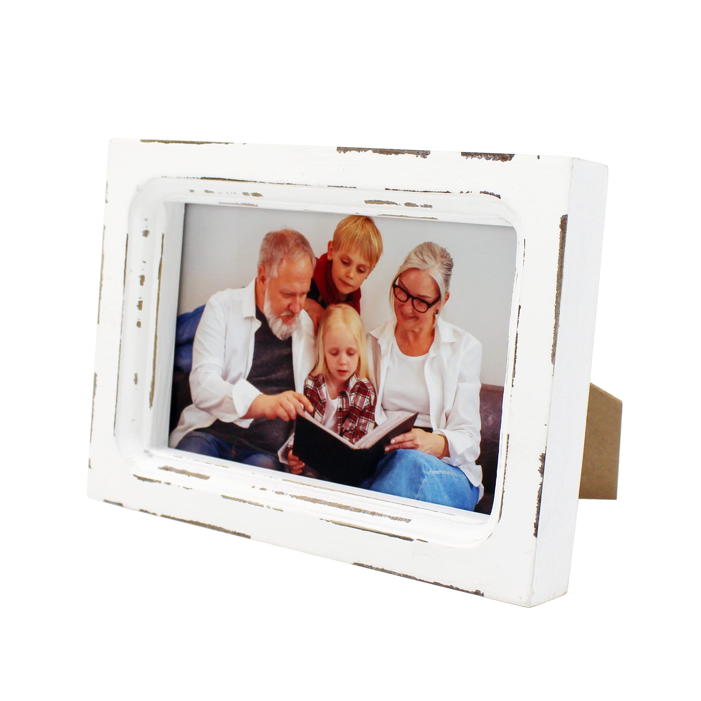 CVHOMEDECO. 6x4 Picture Frame Made of Solid Wood High Definition Glass Rustic Vintage Designs Small Photo Frame for Tabletop Display and Wall Mounting, Distress White — image 1