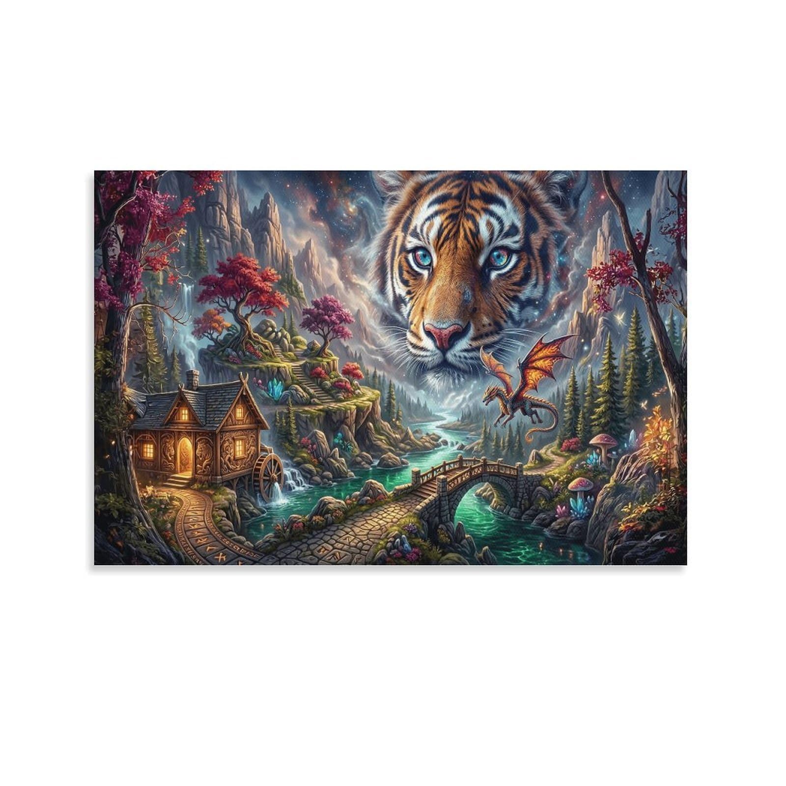 XPASHIQWC Tiger Poster Artwork Mountain‑River Giclee Canvas Prints Modern Wall Art Picture Wall Hanging for Home Decorations 24x36inch(60x90cm)