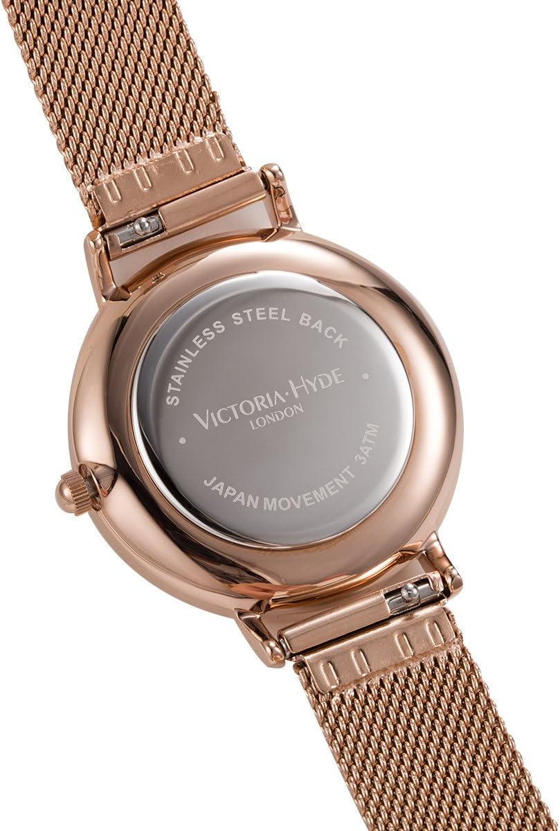 VICTORIA HYDE Big Face Women Wristwatches Rose Gold Japanese Quartz Ladies Watch with Metal Mesh Band-Blue/Mesh Band