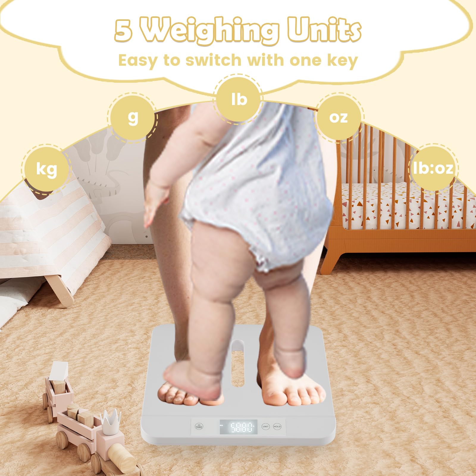 LIFEZEAL Bilancia Neonati, Bambini, Persone, Animali Domestici a 150kg, Bilancia Pesa Neonati, Musura Altezza, Smontabile, Schermo Led, Tare, Stabilizzatore, Spegnimento Automatico, Antiscivolo