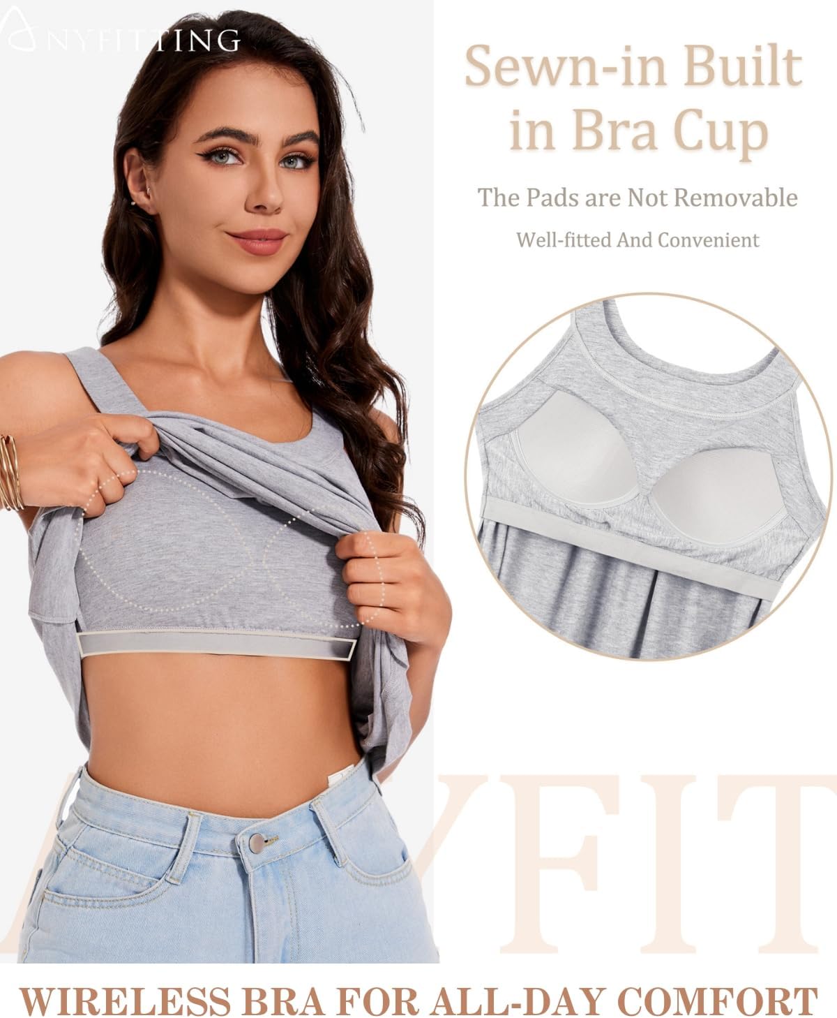 ANYFITTING Women's Built in Bra Tank Top 2025 Summer Trendy Tops Flowy Loose Fit Casual Halter Cami Camisole Outfits S-3XL - Image 3