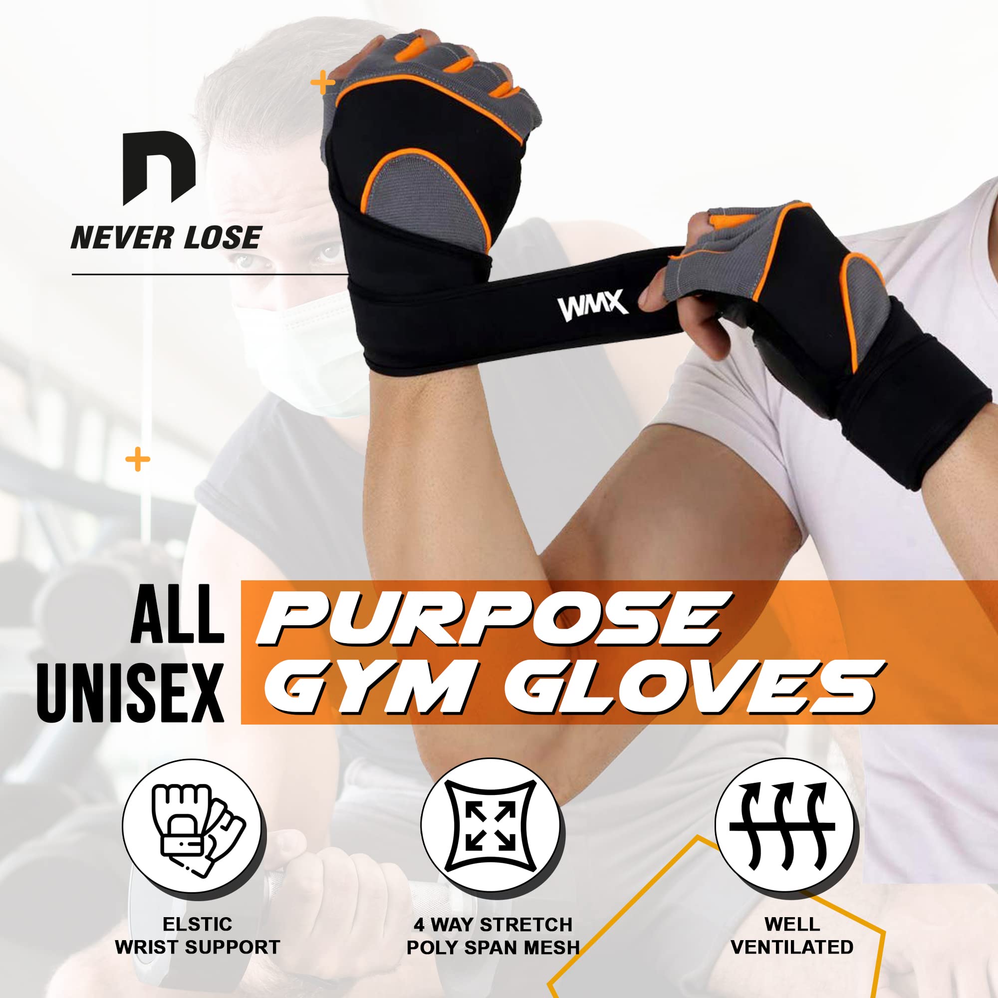 NEVER LOSE Workout Gloves for Crossfit Training, Exercise Gloves with Wrist Wrap Support, Weight Lifting Gloves, Gym for Women/Men (Black1, XL) 3