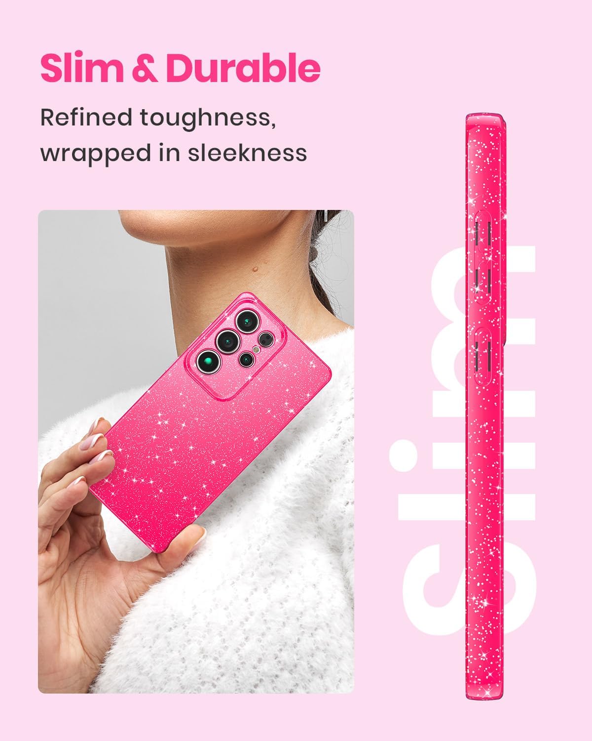 Glitter Case for Samsung Galaxy S25 Ultra, Cute Sparkly Bright Color Phone Cases for Women Girls, Shiny Bling Slim Fit Soft TPU Cover with Camera Protection, Hot Pink - Image 2